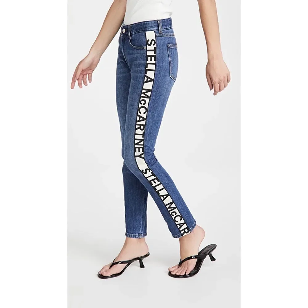 Stella McCartney Womens Dark Stone Logo Jeans - Sky Blue Size 24